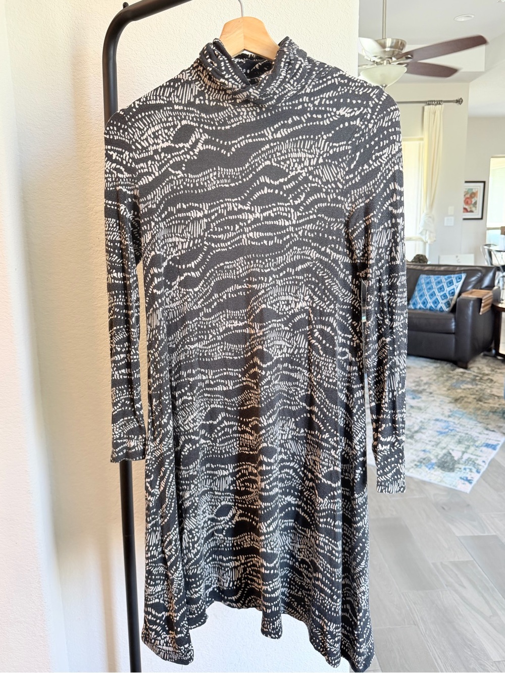 Anthropologie Maeve Black and Cream Printed Long-Sleeve Turtleneck Dress S  $168